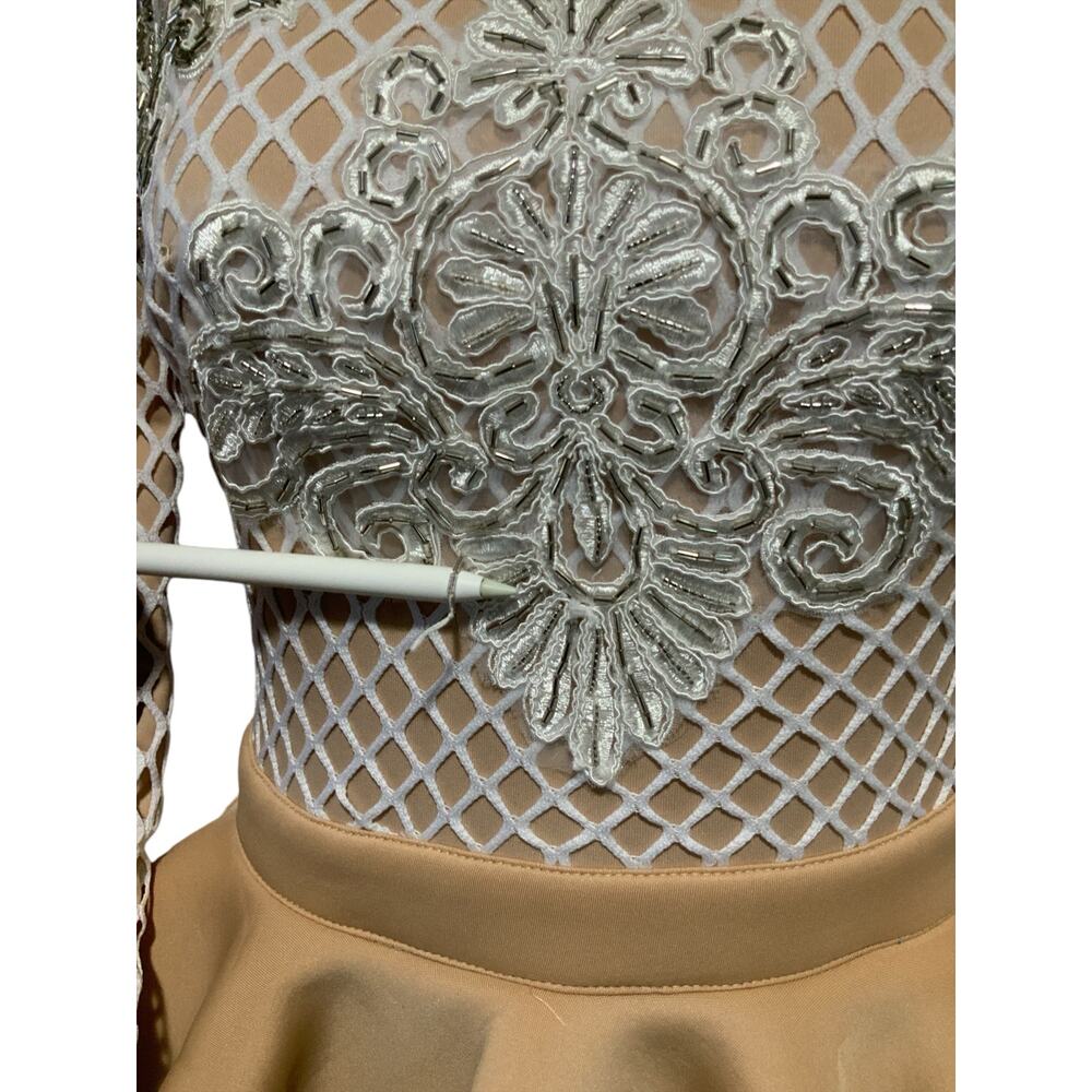 NUDE APPLIQUE DETAIL RUFFLE TIERED SKATER DRESS NWT SIZE 0 - Picture 11 of 14
